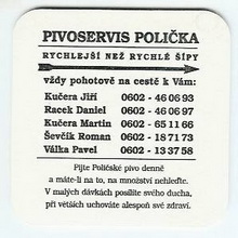 Pivní tácek Polička č.506 - rub